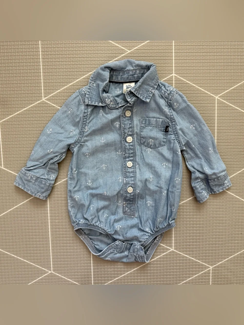 Osh kosh|Baby boy nautical anchor print chambray denim romper One-Piece,Beachy•